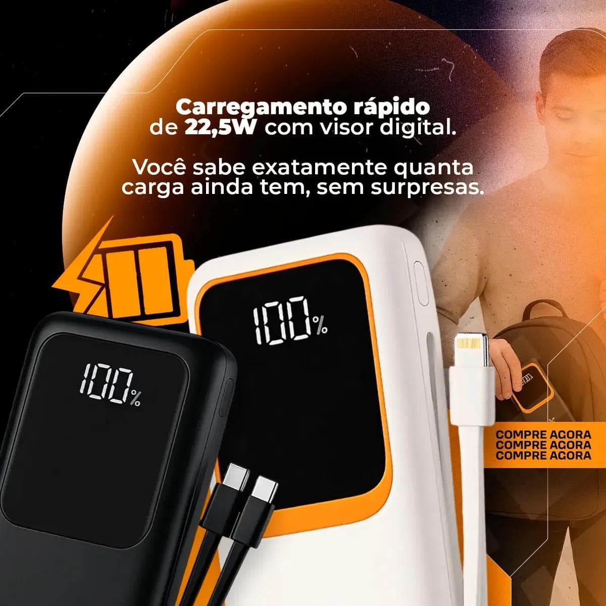 Power Bank 20.000mah Carregador Portátil Maxnova Carga Rápida Premium Com Display Compatível Com Todos Os Celulares Turbo - view 4