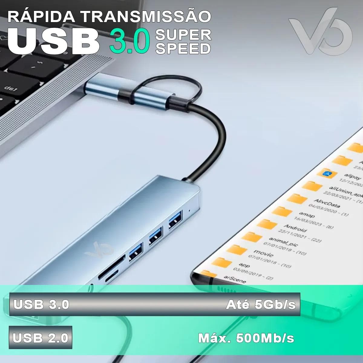 Hub Usb 8 Portas 3.0 E 2.0 Cabo Tipo C + A Híbrido P2 Estéreo Áudio Thunderbolt Extensor Adaptador Dock Station Dex Macbook iPad Computador Pc Notebook Tablet Type C Voxo - view 3